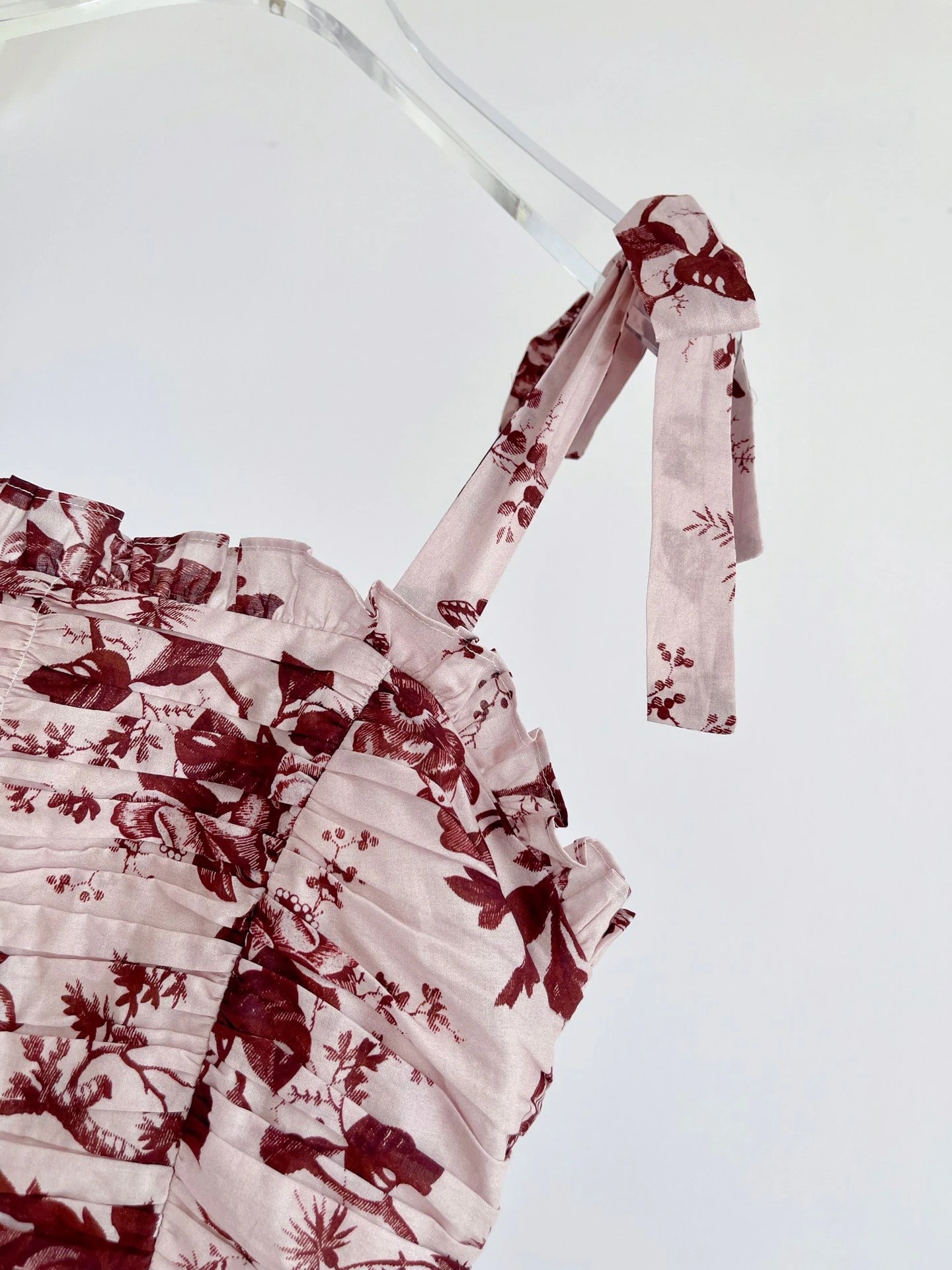 Naiste Olkaimeton Plisseeritud Rind Flower Print Siidist Voodipesu Midi Kleit Kleit Ruffle