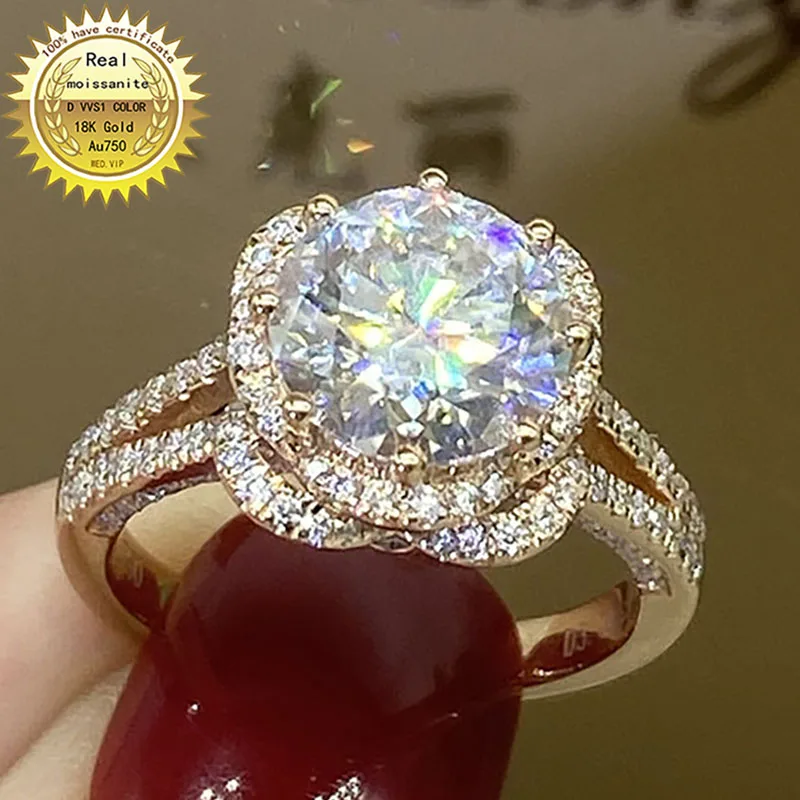 14K Valge Kuld 3 Karaat Moissanite Ring Diamond Flower Ringi Naised Pulmapidu Aastapäeva kihlasormus Elegantne