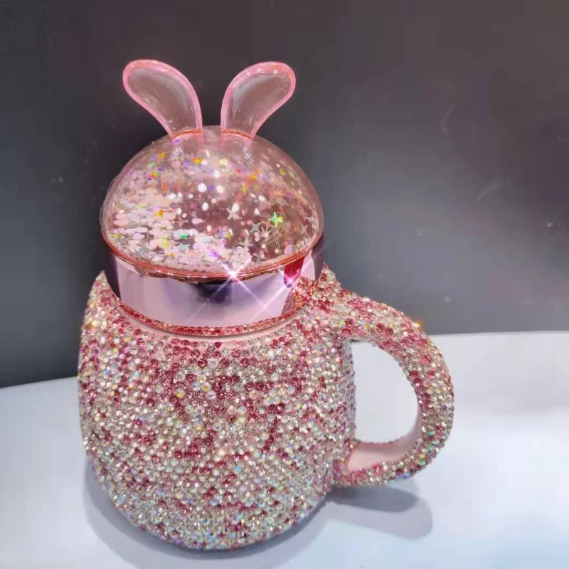 Diamond küülik Kruus raba keraamiline tass kohvi sädelev armas laste cup kaanega kodu kaunistamiseks paar pulm kingitus