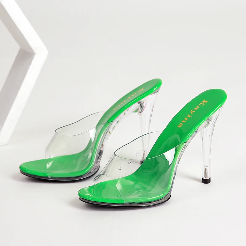 Kõrge Kontsaga Sandaalid Naistele 2022 PVC Läbipaistev Kingad 11CM Selge Kontsad Vabaaja Roheline Suve Sussid Must Sandales Femmes