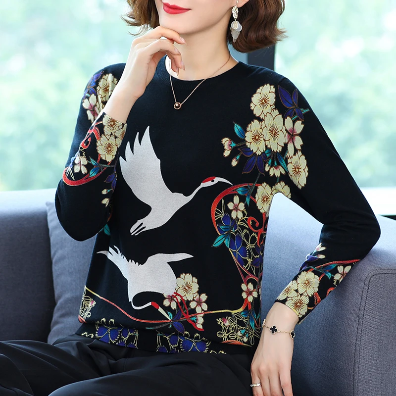 Prindi Kampsun Naiste Sügis-Kevad Pulloverid Kootud Kampsun Korea Fashion Pika Varrukaga Top Tõmba Femme Pehme Blusas Kampsunid