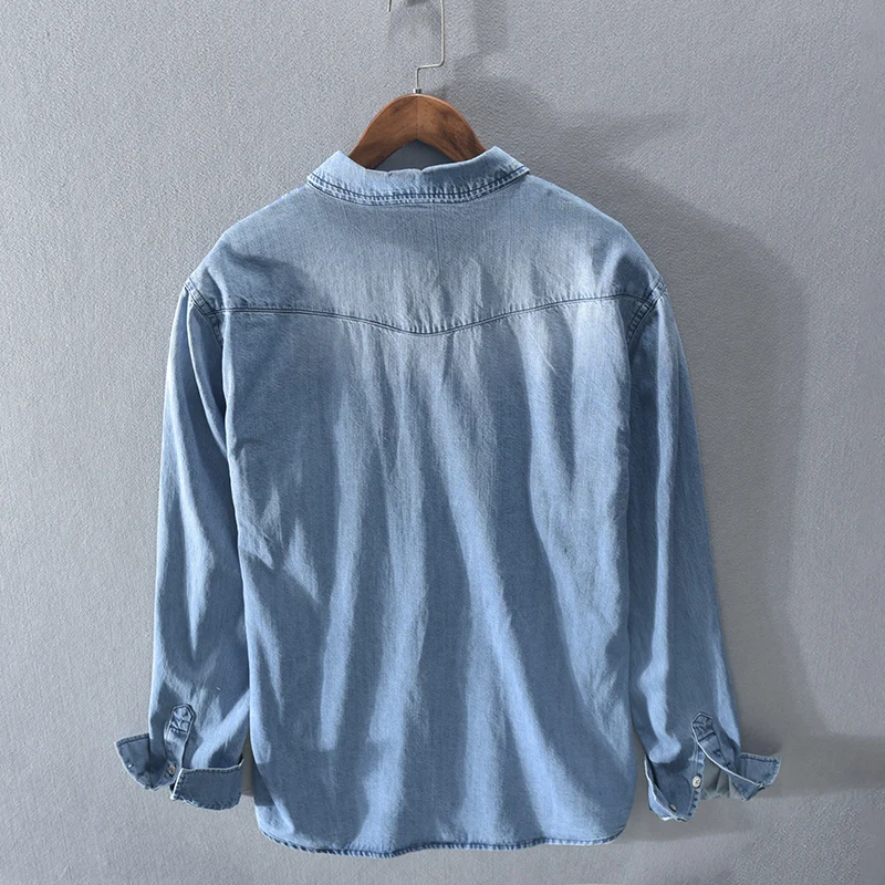 Jaapani Stiilis Mood Meeste Särgid Kõrge Kvaliteedi Retro Sinine Vabaaja Puuvillane Pika Varrukaga Teksariidest Särk Vintage Disainer Camisas Hombre