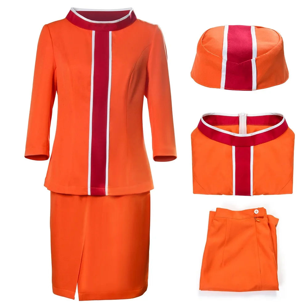 Filmi Naised Taevas Retro Stjuardess Cosplay Kostüüm WOTS Oranž 1960 Lennufirma Perenaine Ühtne Sobiks Väljamõeldud Kostüümid Palli