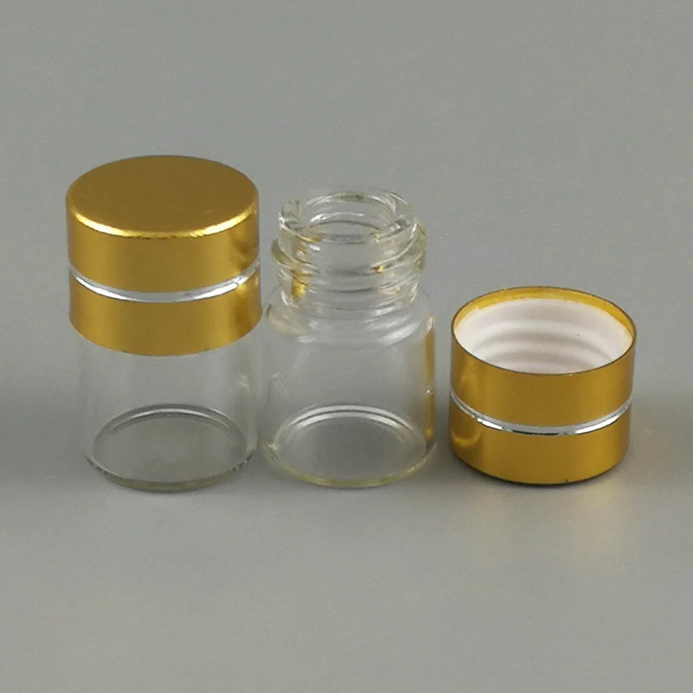 500 x 1ML Kaasaskantav Tühi Mini läbipaistvast Klaasist Pudel, millel kuldne Kork 1/4 Dram Väike Läbipaistev Oluline Pudel