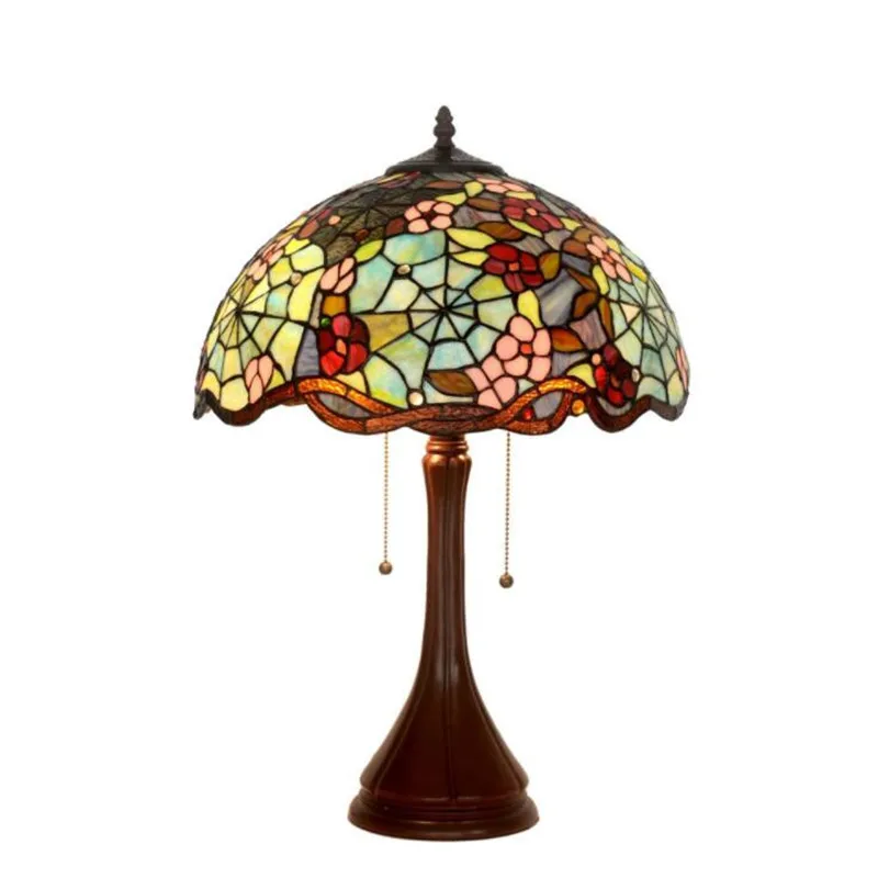 Vintage Riik Värviline Klaas Pastoraalne Tiffany Tabel Lamp Fuajees Tuba Baar Korter Klaas Valgustus Võistluskalendri 61cm 1097