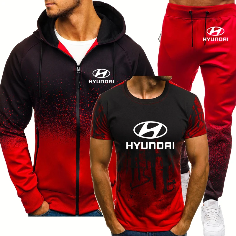 UUS Kevad-Sügis Meeste ülikonnad Hyundai Auto Logo Trükkimine Mood Vabaaja Puuvillane Kõrge Kvaliteediga Meeste Kapuutsiga Jope+sweatpants 3-osaline