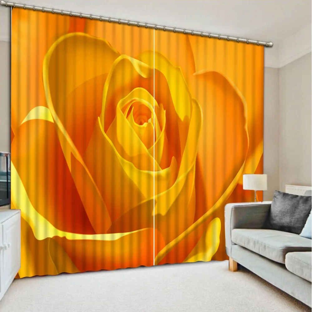 Kollane roos kardinad foto Elektrikatkestus Akna Eesriided Luksus 3D Kardinad Eest elutuba voodiga tuba Office Hotelli Kodu