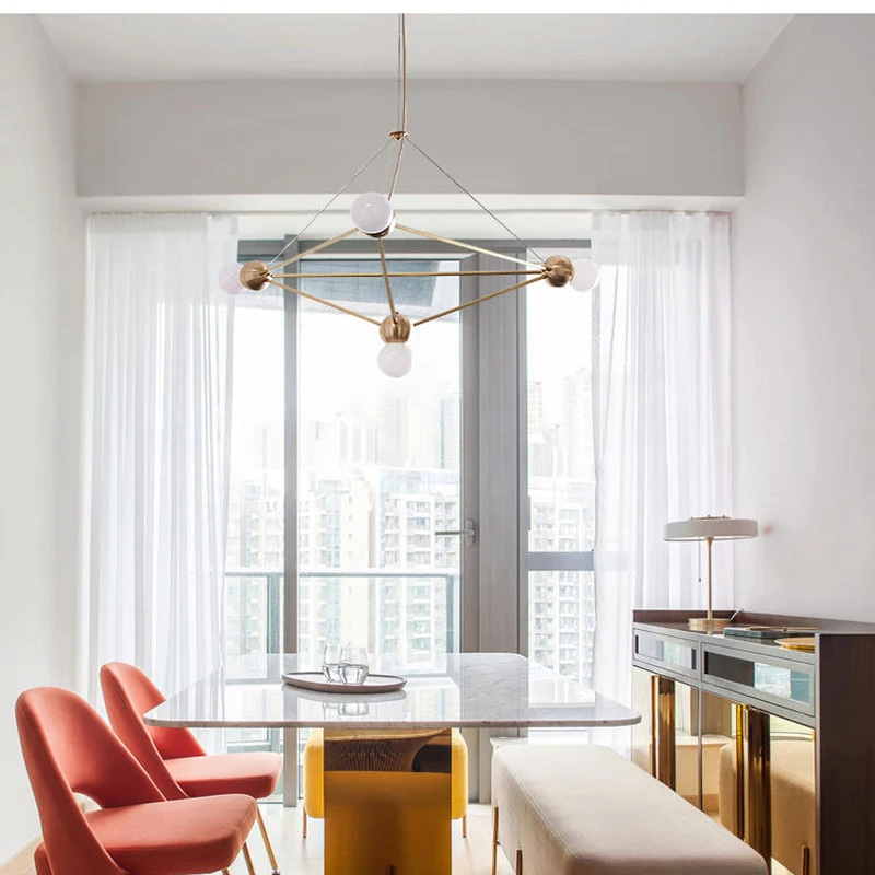Põhjamaade kaasaegne minimalistlik elutuba söögituba, magamistuba uuringu duplex hoone geomeetriline metallist pall champagne gold lühter