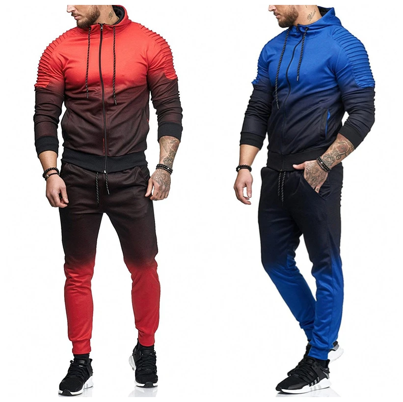 Meeste Tracksuit Sportwear Mood 2 Tükki Ülikond Meeste Lukuga Kapuutsiga Dressipluus +Sweatpants Moleton Masculino Gradient Ramp Komplekti
