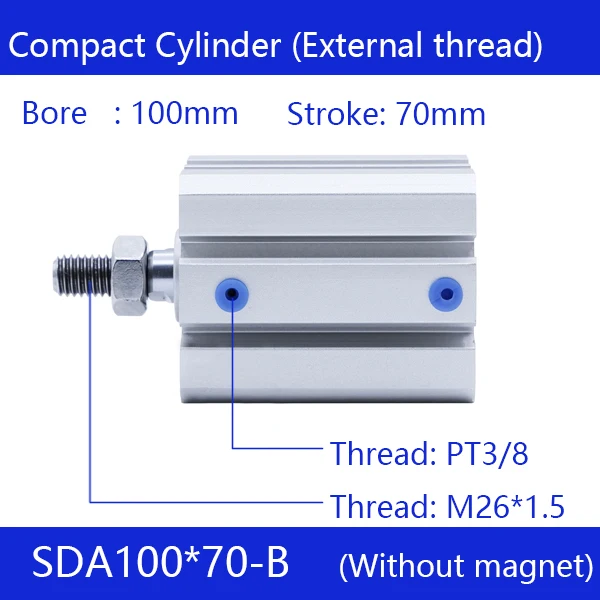 SDA100*70-B 100mm Avaga 70mm Insult väliskeere Kompaktne Õhk Silindrid Dual Action Õhu pneumosilinder
