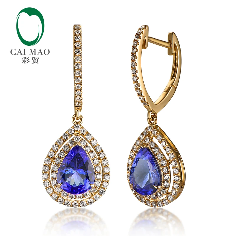 CAIMAO 14K Kollane Kuld 1.823 ct Blue Tanzanite 0.60 ct Looduslik Teemant Engagement Tilk Kõrvarõngad