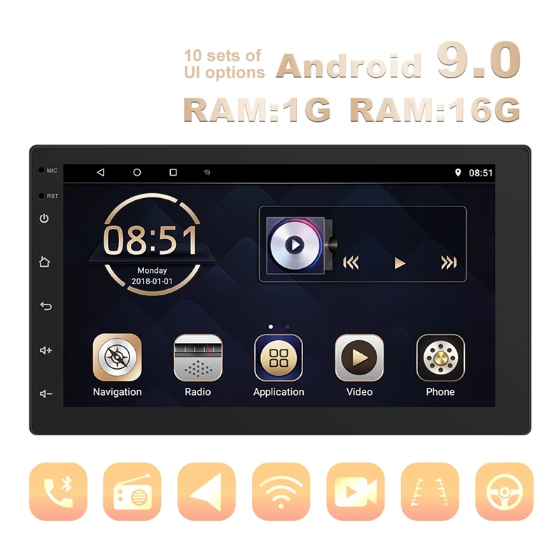 7Inch WIFI Auto Stereo Android 9.0 MP5 Mängija Toetab GPS-OBD-3 Ekraani Samaaegne Video-Mängija, millel on 12 LED-Tagumine Kaamera