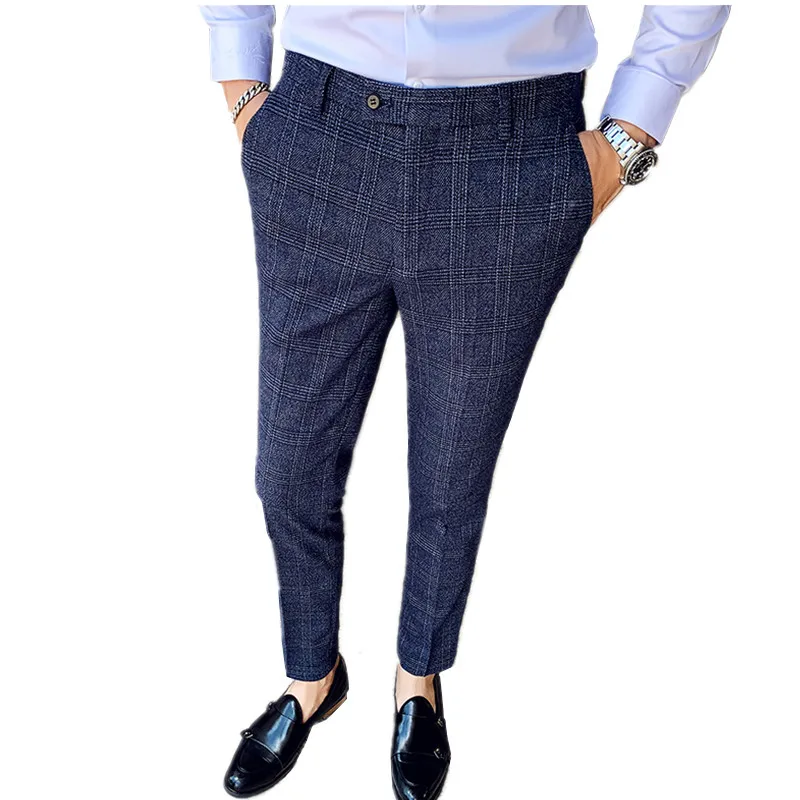 Sinine Triip Ruuduline Püksid ja Vest Meeste 2-osaline Komplekt, Business/WeddingTrousers+Alussärgid Kevad/Sügis Vest Pantalones Hombre 5xl