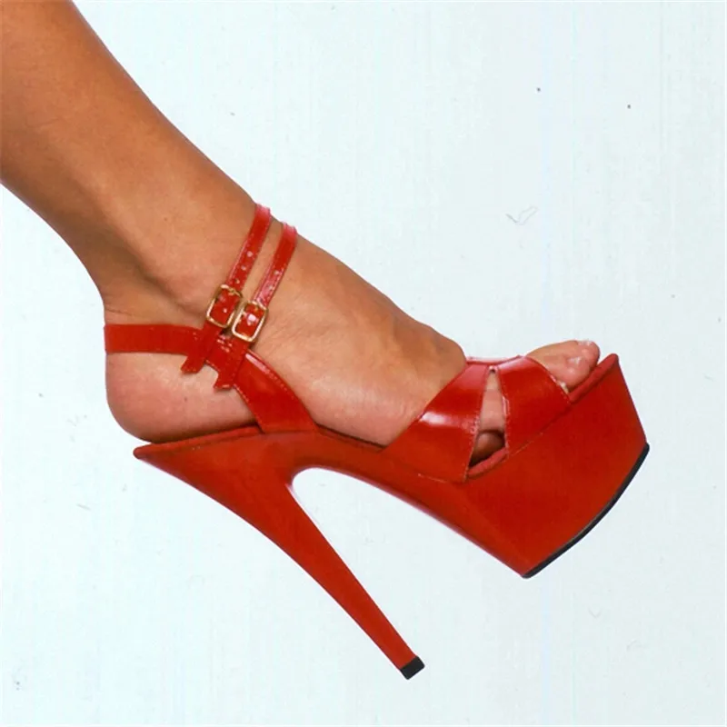 Kingad 15 cm-super-stilettos mood lakk, et küpsetada kõrge kontsaga sandaalid Pildid näitavad Sandaalid