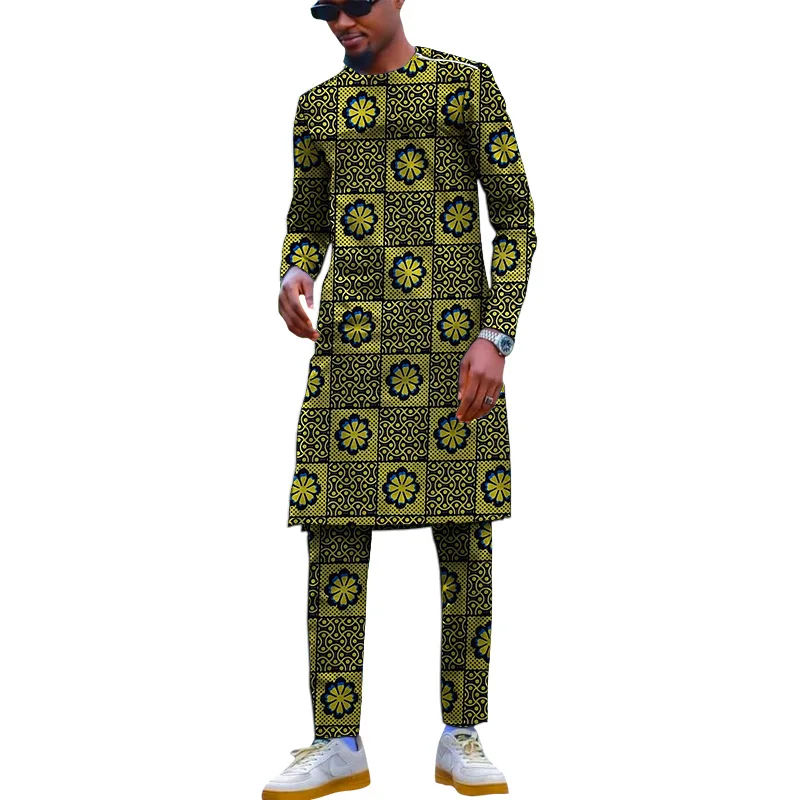 Aafrika Riided, Meeste Pikad Särgid+Püksid Nigeeria Mood Prindi Varustus Mees Peigmees Sobib Custom Made Pant Seatakse