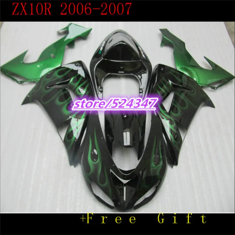 Roheline must Custom Mootorratta voolundi jaoks KAWASAKI Ninja ZX 10R 2004 2005 järelturu ABS fairings body kit 04 05 ZX10R