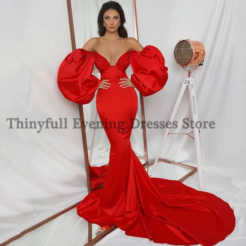 Thinyfull Ametlik Punane Ballile Kleidid Mermaid Profileeritud Õhtukleit Põranda Pikkus Saudi Araabia, Dubai Kokteiliefekti Hommikumantlid Pluss Suurus