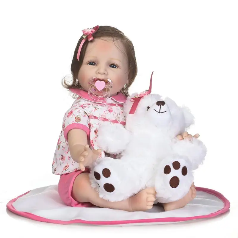 NPK 22inch 55cm Bebe Nukk Uuestisündinud Pehmest Silikoonist Poiss, Tüdruk Mänguasi Uuestisündinud Baby Doll Kingitus lastele koos valge karu Bady Nukk