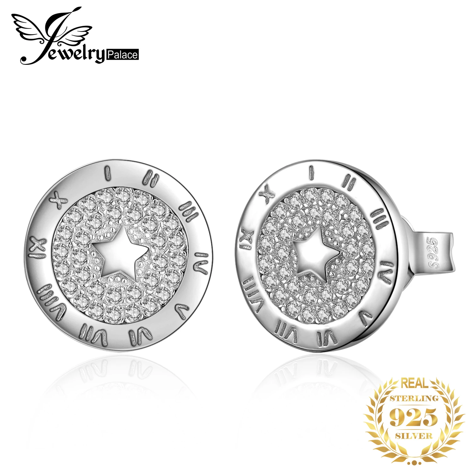 JewelryPalace Star Rooma Numbrites Ring 925 Sterling Silver Kõrvarõngad Kuupmeetri Tsirkooniumoksiid Armas Avaldus Mündi Kõrvarõngad Naistele