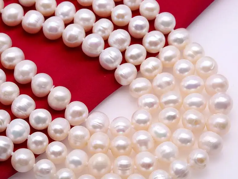 50inch 127CM Naiste Ehted looduslik pärl 8x9mm valge pärl käsitöö kaelakee Looduslikku magevee pärl kingitus