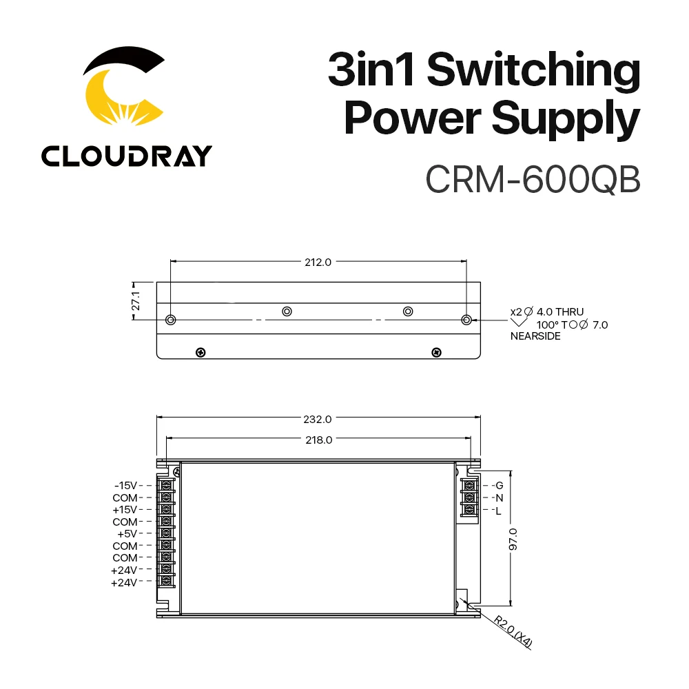 Cloudray 3in1 Lülitus Toide 5V 15V 24V CRM-600QB 110V/220V 16.5 A 5A Kiu-Märgise Masin elektrisüsteem