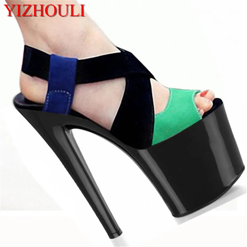 8 tolline Vogue naiste Tantsu Kõrge Kontsaga Sandaalid pool pulm kingad 20cm värvi plokk kingad seksikas Sandaalid