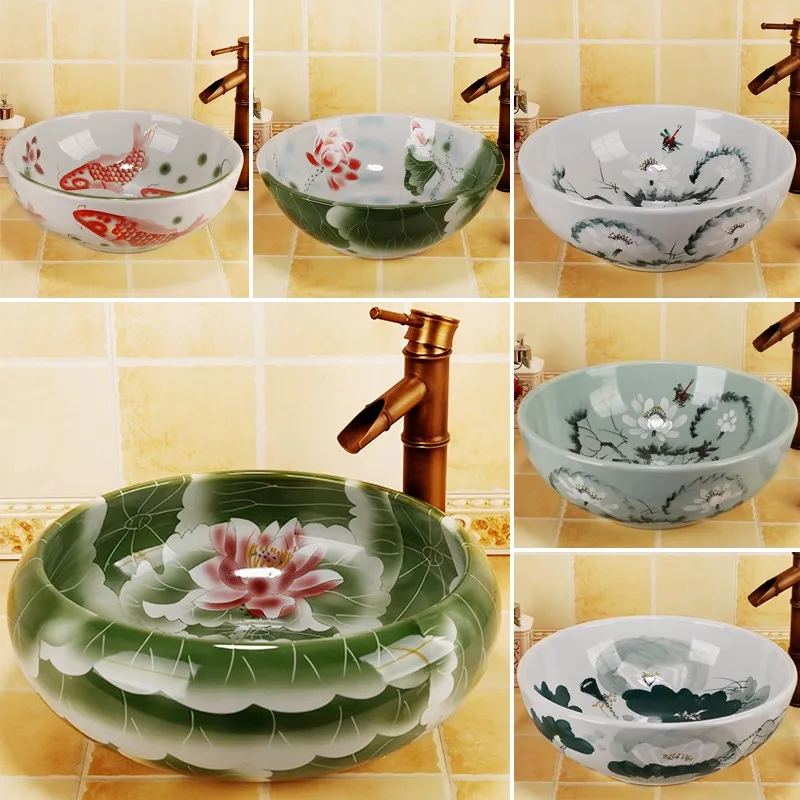 Hiina käsitsi maalitud kala kõrge quanlity kunsti vannitoa valamu kodu ja restoran