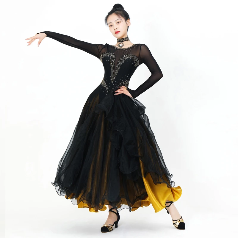 Tantsusaal Tantsu Kleit Standard Seelik Konkurentsi Dress Kostüümid Sooritades Kleit Kohandada Uute Tulijate Täiskasvanud Lapsed Kollane Punane