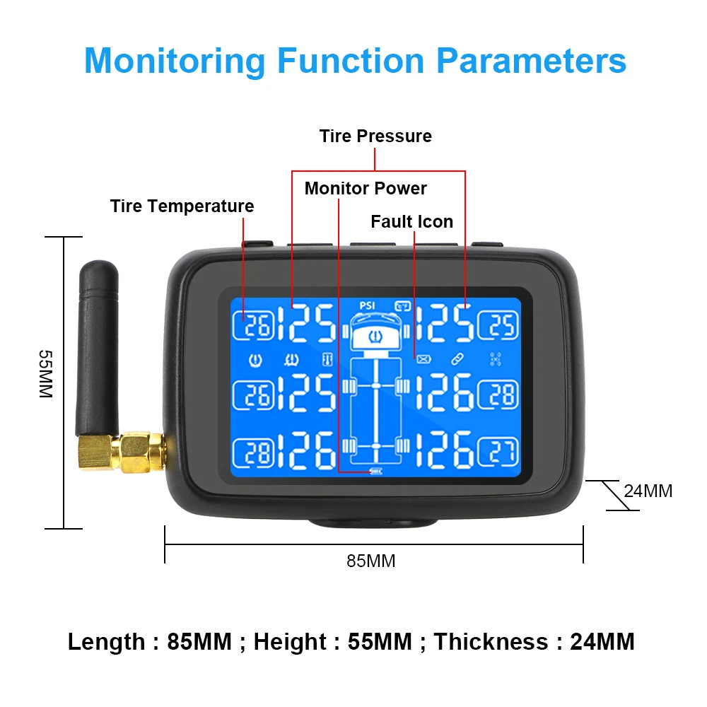 Auto, Veoauto, BUSSI TPMS LCD Ekraan Auto Traadita rehvirõhu Jälgimise Süsteem 6 välisandurit, Vahetatav Patarei