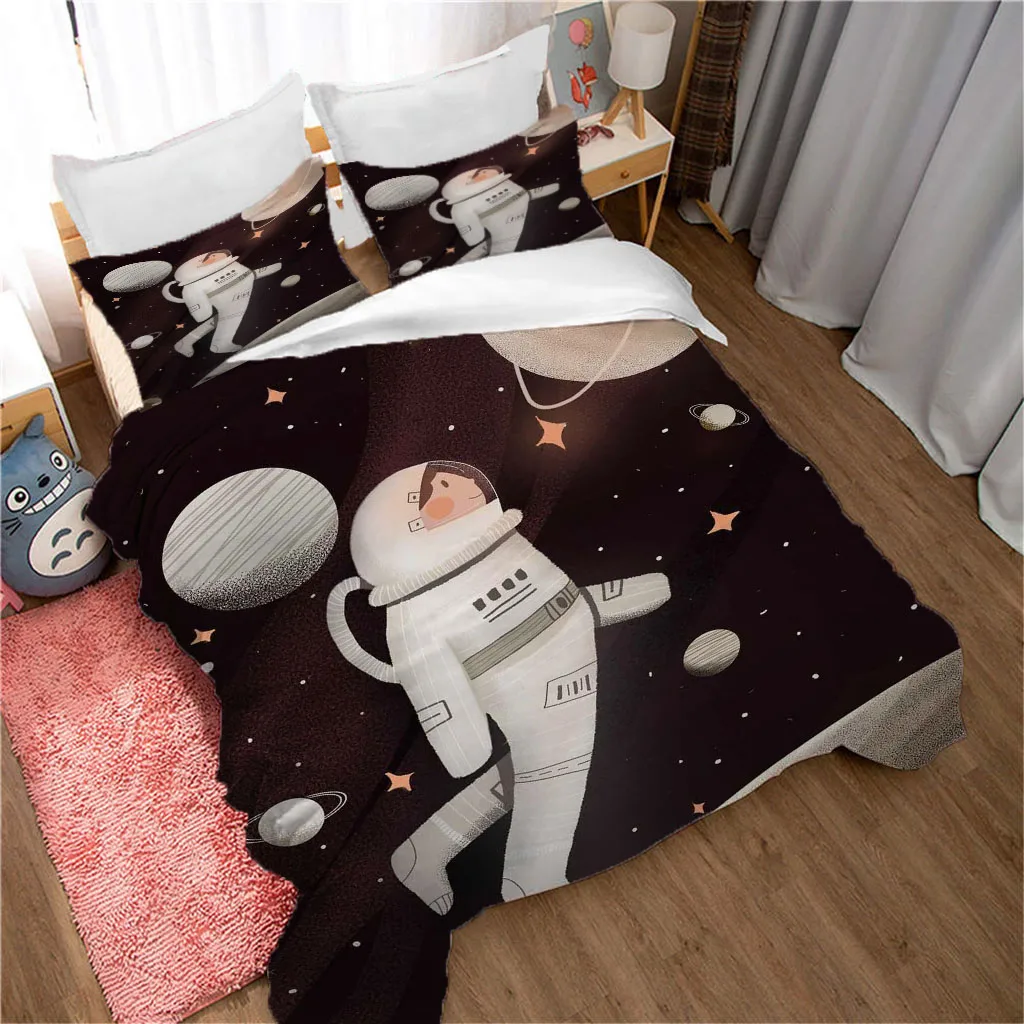 Kvaliteetne Voodipesu Komplekt Superfine Kiudaineid Tiheneb Voodi, Voodipesu Cartoon Astronaut Prindi tekikott Set Lapsed Poisid Bedclothes