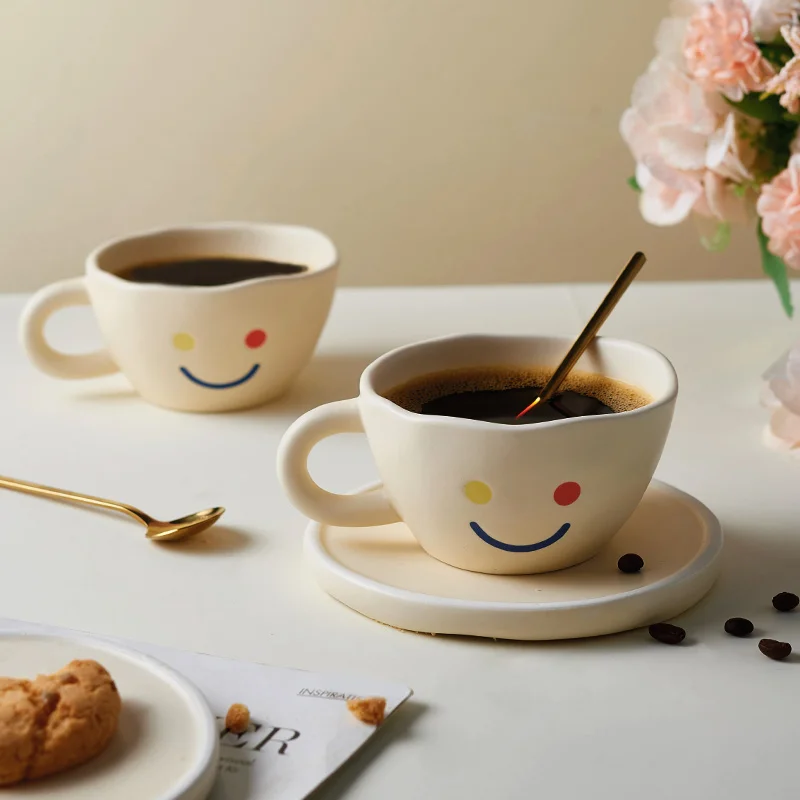 Keraamilised Smiley Nägu Piim Kohv Tassi Armas Isiksus Loominguline Lihtne Matt Vintage Pühendatud Latte Art