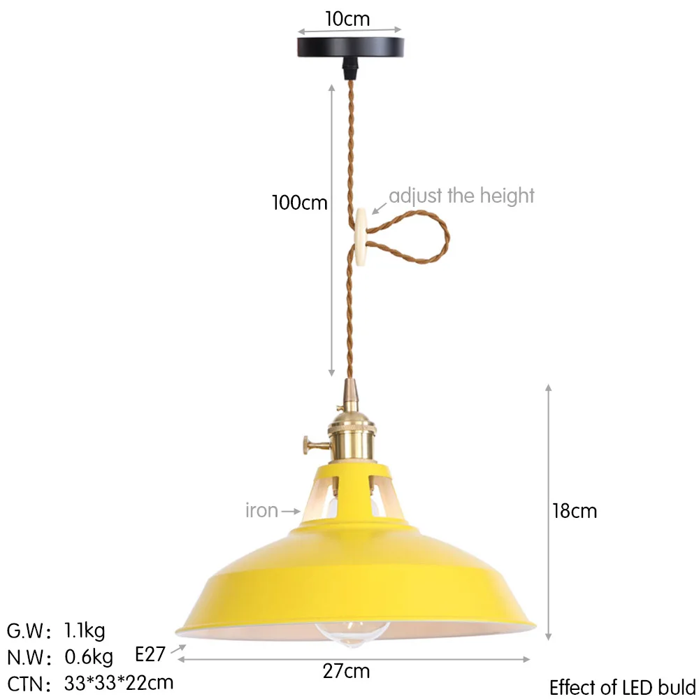 Kaasaegse Värvi Rauast Rippuvad Valgus Edison Loft Decor LED Ripats, Lambi Lüliti Söögituba Uuringu Home Valgustus Vintage Droplight