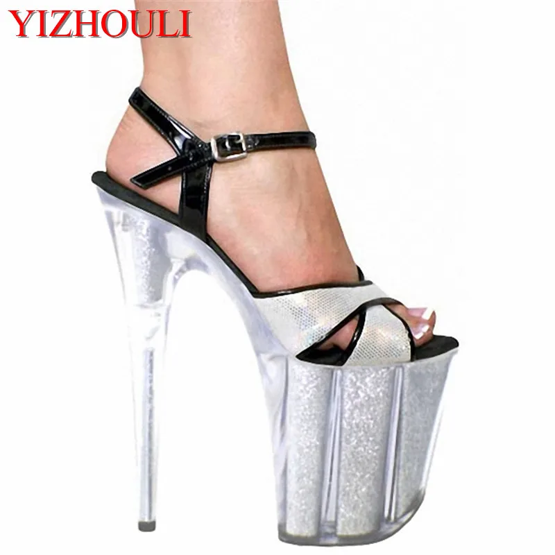 20 cm crystal silver seksikas kontsad, bankett 8 tolline kõrged kontsad catwalk mudel sandaalid