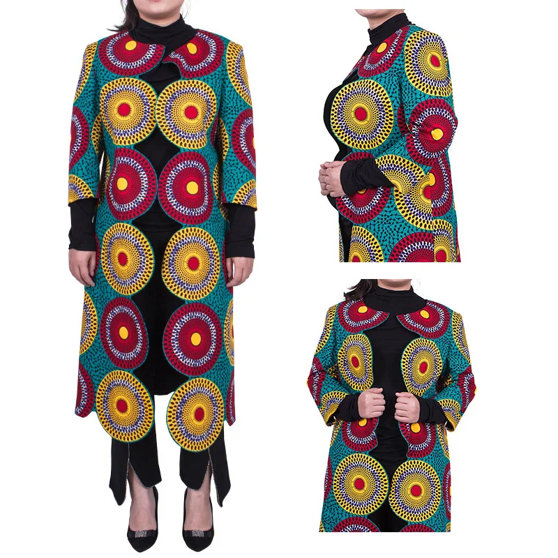 2021-Aafrika Mantlid Naistele Dashiki Outwear koos Vöö Prindi vabaajarõivaste Vaha Puuvillased Pikad Varrukad Avatud Esi-Ankara Riided FY100