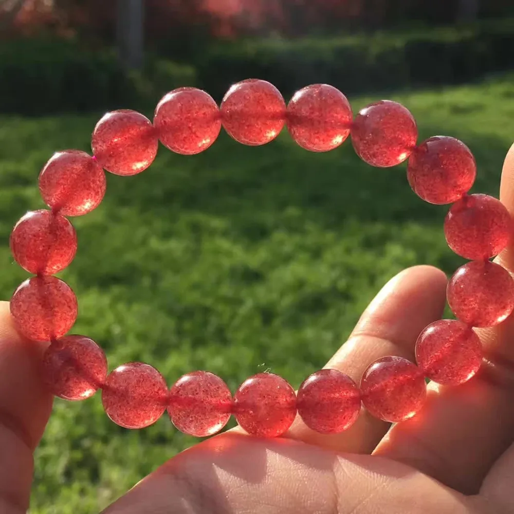 Hulgi-Ehtne Looduslik Punane Maasikas Quartz Crystal Ring Rant Venitada Võlu Käevõru Naistele Femme 8mm Tasuta Shipping