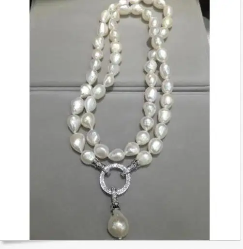 Elegantne 11-12mm south sea barokk valge pärl kaelakee +ripats 18inch