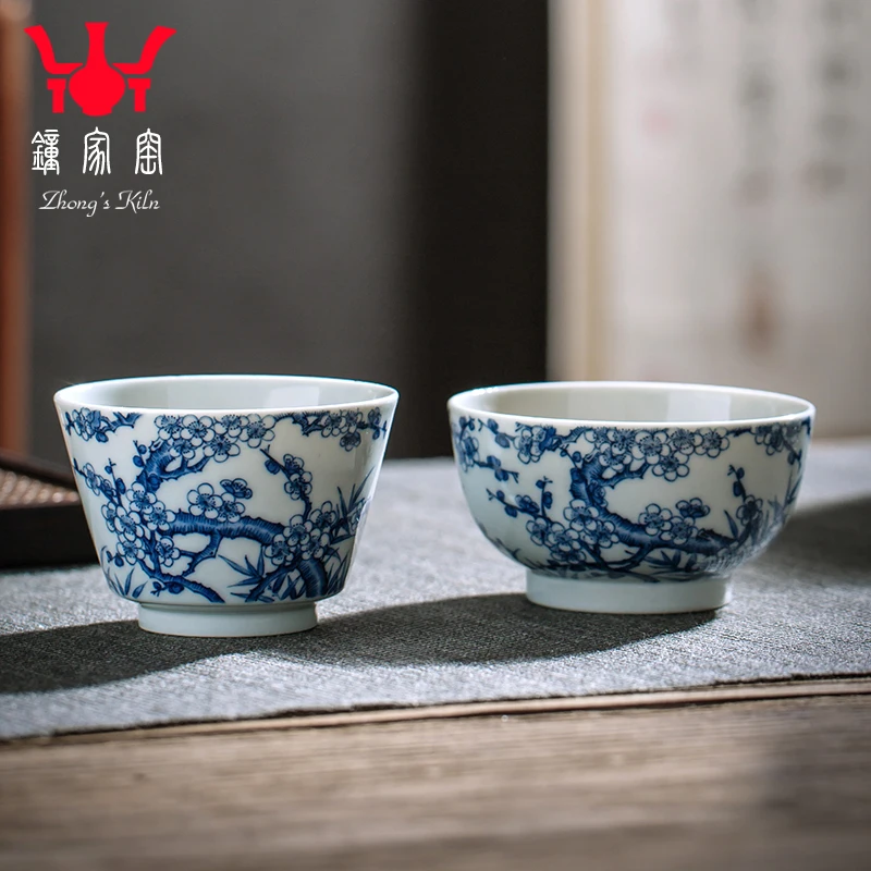 Tass Jingdezhen Tee Komplekt Käsitöö, sinine ja valge küttepuud ahju süütamise Master Tassi ühe tassi plum blossom väike tee tassi